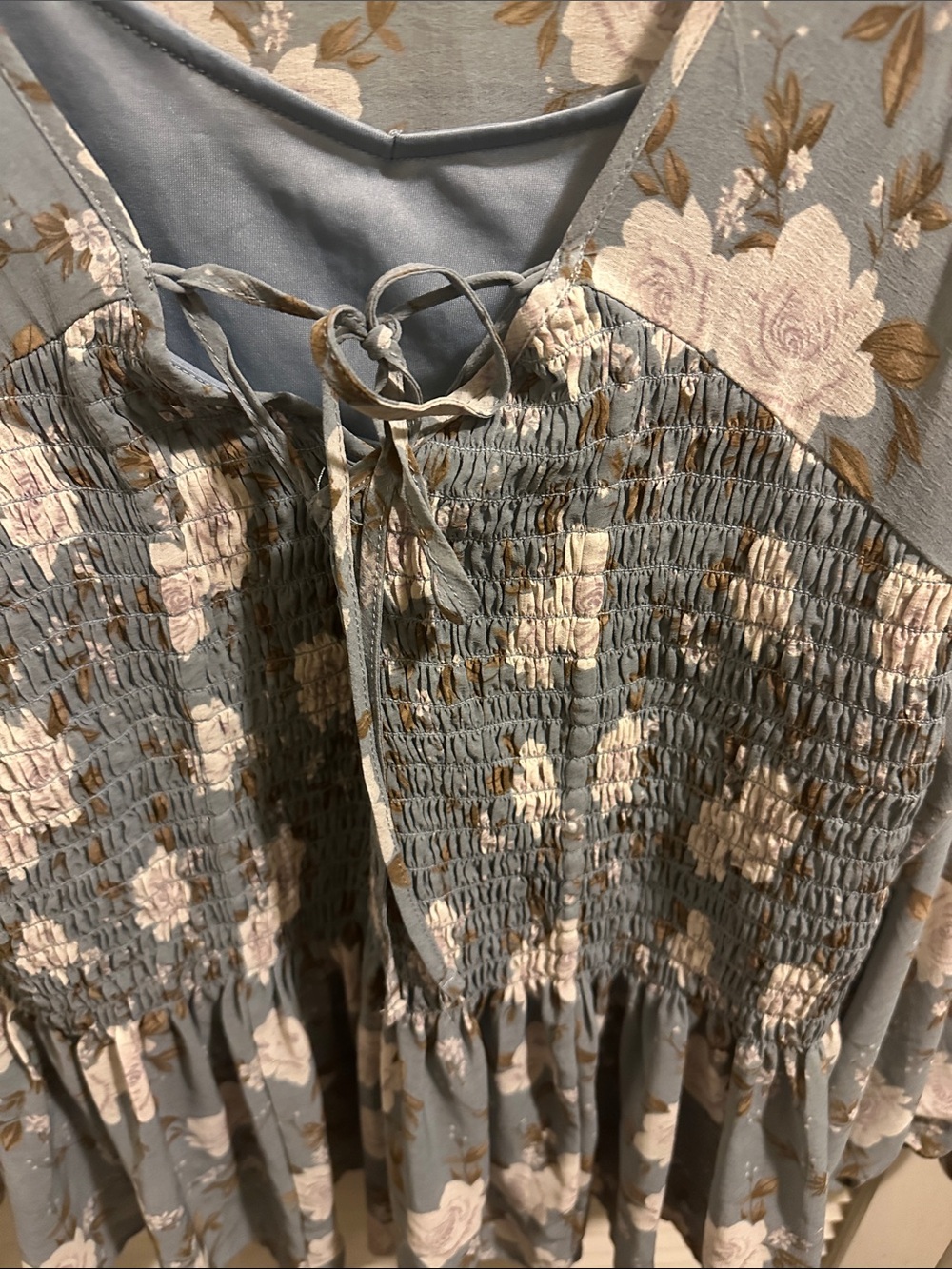 American Eagle Outfitters Dusty Blue Floral Smocked Peplum Blouse - Picture 3 of 4